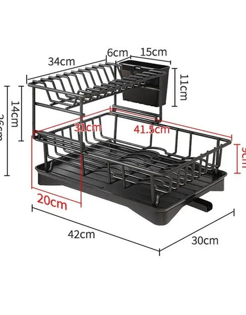 Load image into Gallery viewer, 2 Tier Dish Bowl Drainer Storage Rack Kitchen Dish Drying Rack with Drain Basket Countertop Dinnerware Organizer Drainboard
