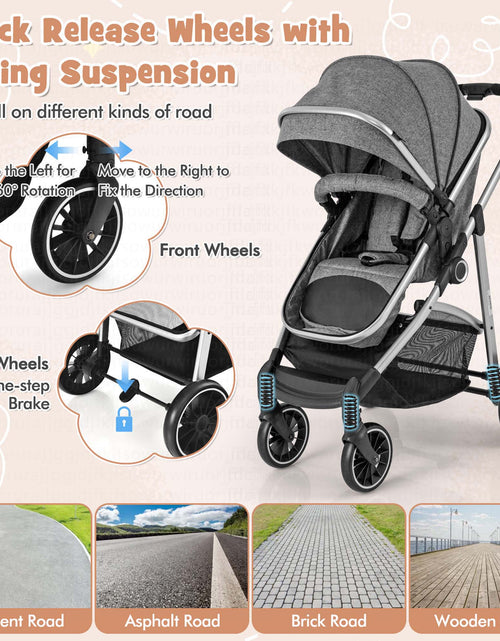 Load image into Gallery viewer, Babyjoy 2 in 1 Convertible Baby Stroller High Landscape Infant Stroller Grey
