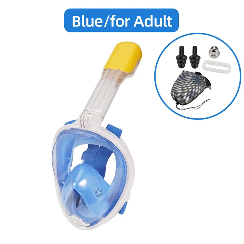 Full Face Snorkel Mask Snorkeling Swimming Diving Mask Wide View Anti-Fog Anti-Leak Safe Breathing System for Adult Kids Gift