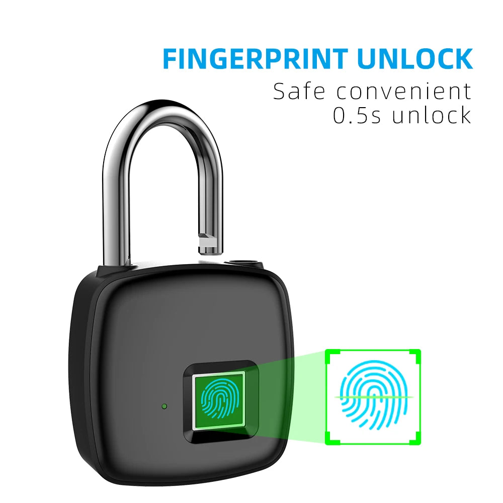 Fingerprint Lock Home Luggage Dormitory Locker Warehouse Door Security Electronic Padlock for Garage Doors,Luggage, Luggage