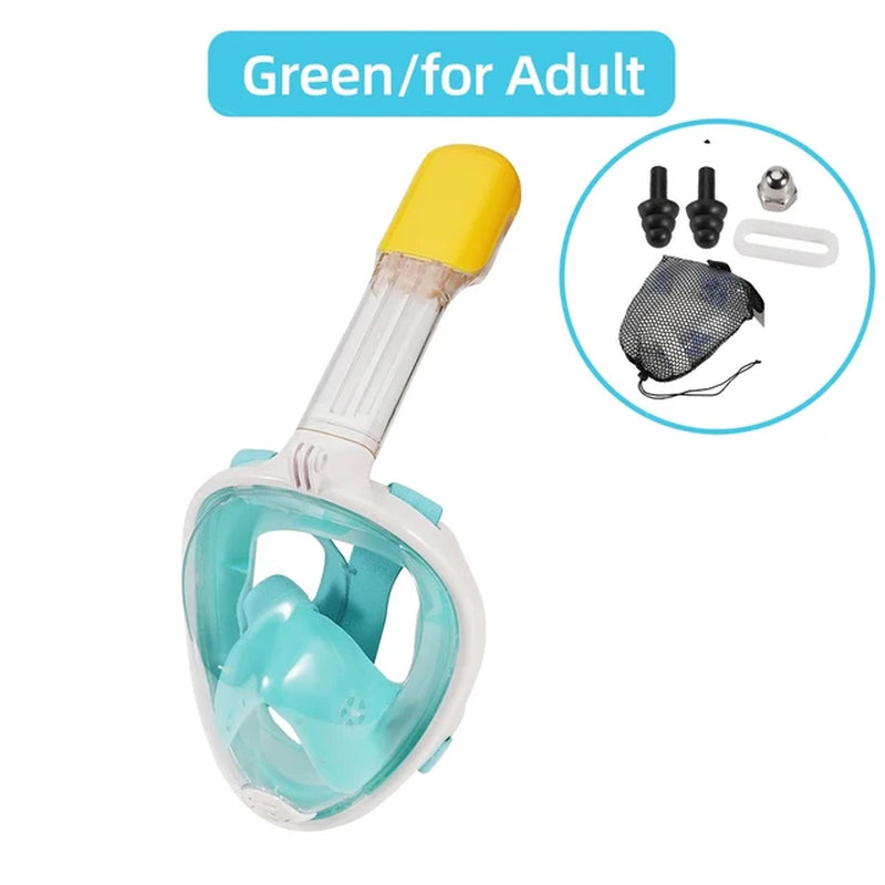 Full Face Snorkel Mask Snorkeling Swimming Diving Mask Wide View Anti-Fog Anti-Leak Safe Breathing System for Adult Kids Gift