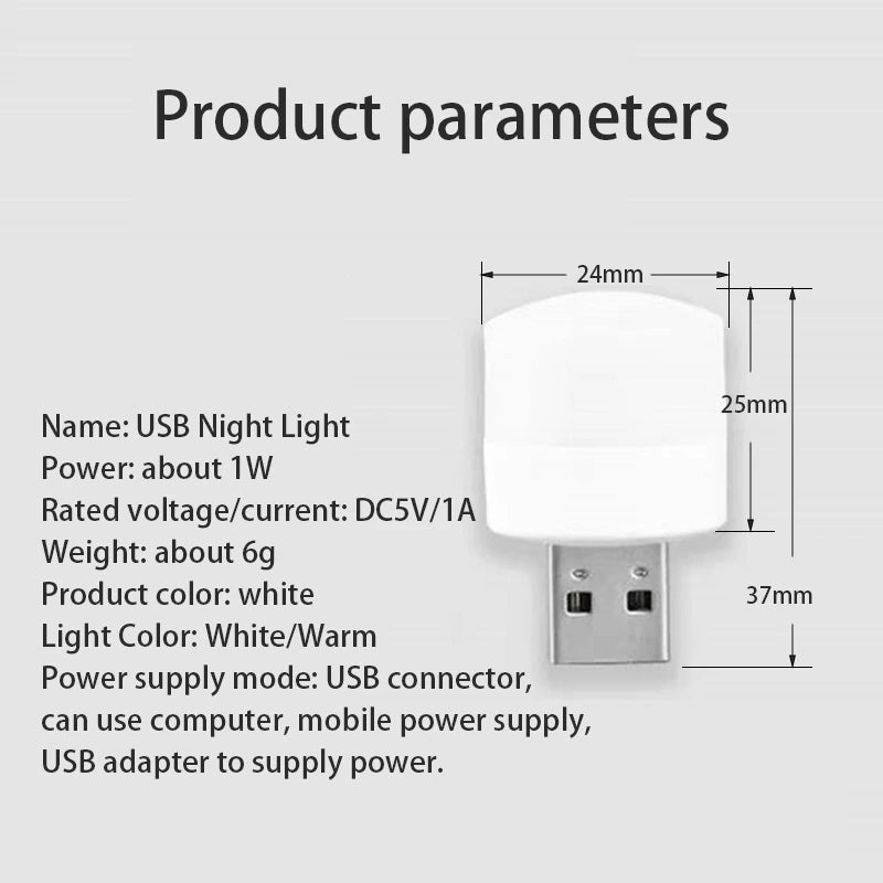 USB Plug Night Light LED Outdoor Camping Light Mini Night Light Can Be Powered by Computer Power Bank USB Adapter