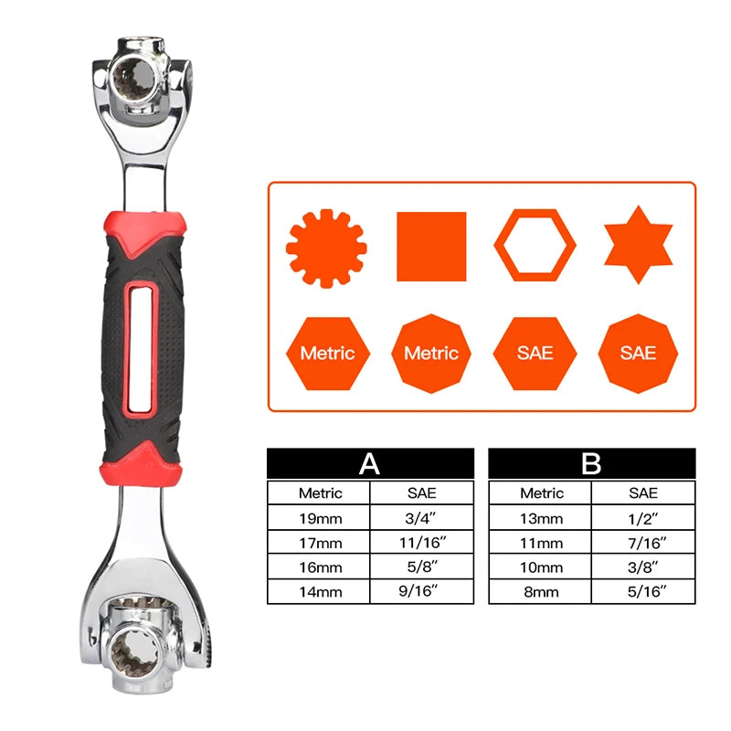 Tiger Wrench 52 in 1 with 360 Degree Rotation, Multipurpose Rotating Spline Bolts Hand Tools