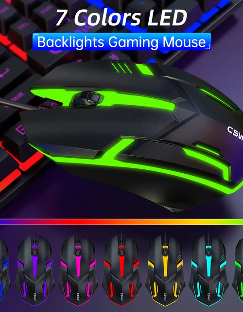 Load image into Gallery viewer, Gaming Keyboard &amp; Mouse, 104 Keys Rainbow LED RGB Backlit Quiet Computer Keyboard, Multimedia Keys, 26 Anti-Ghosting Keys, Waterproof Light up USB Wired Keyboard for PC Gamers Desktop Computer Laptop
