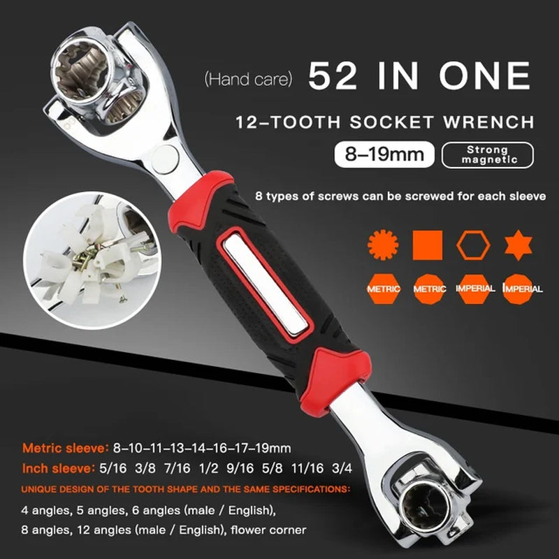 Tiger Wrench 52 in 1 with 360 Degree Rotation, Multipurpose Rotating Spline Bolts Hand Tools