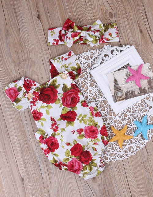 Load image into Gallery viewer, Baby Girls Jumpsuit Romper And Headband Set
