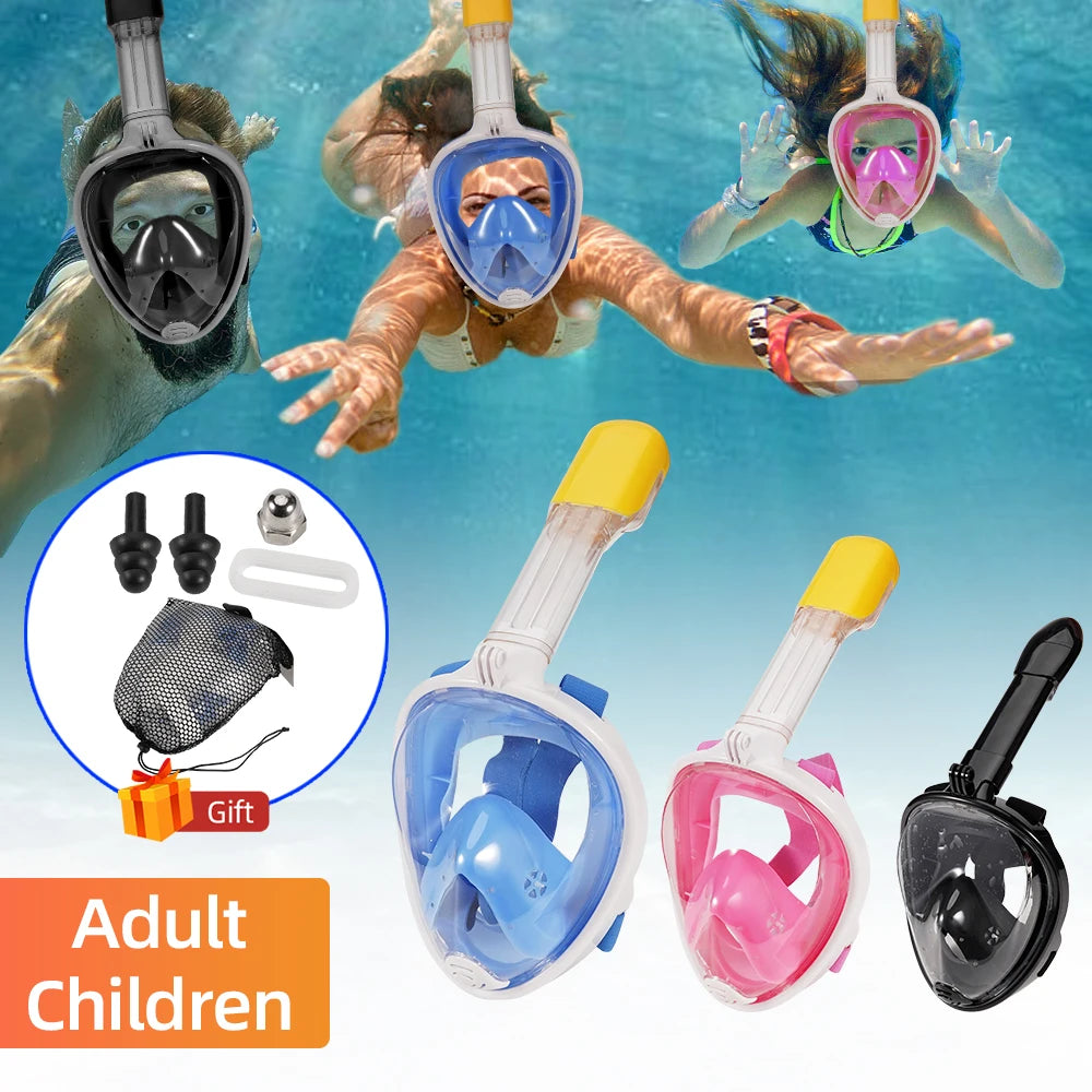 Full Face Snorkel Mask Snorkeling Swimming Diving Mask Wide View Anti-Fog Anti-Leak Safe Breathing System for Adult Kids Gift