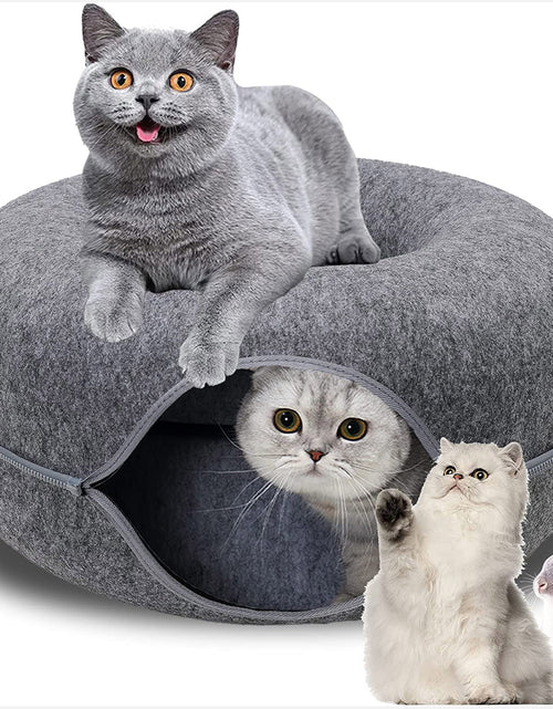 Load image into Gallery viewer, Donut Pet Cat Tunnel Interactive Play Toy Cat Bed Dual Use Ferrets Rabbit Bed Tunnels Indoor Toys Cats House Kitten Training Toy
