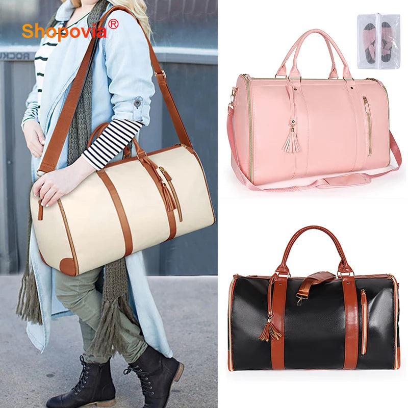 Suit Storage Bag Travel Women PU Folding Travel Bag Large Capacity Hand Luggage Bag Multi Function Waterproof Travel Organizer