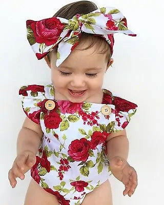 Load image into Gallery viewer, Baby Girls Jumpsuit Romper And Headband Set
