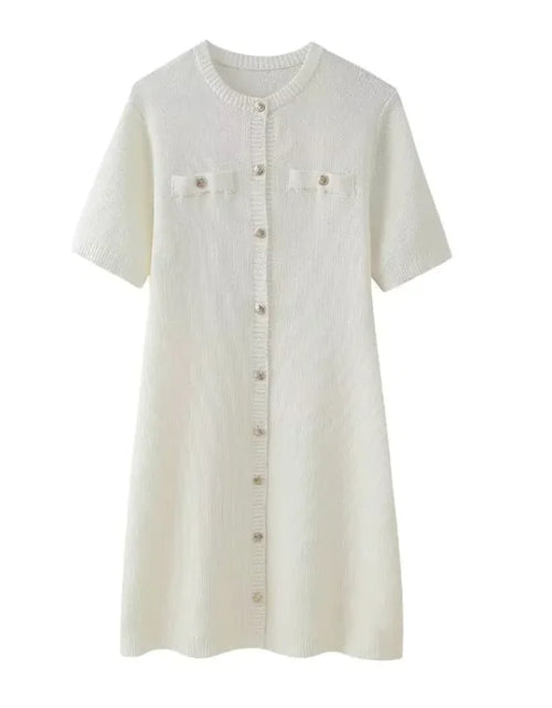 Load image into Gallery viewer, Classic Round Neck Button-Accent Dress
